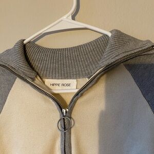 Hippie Rose Men's Zip-Up Sweater in Gray and Cream